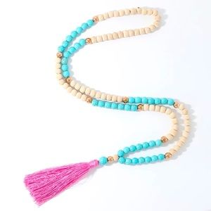 Mala meditation beads necklace boho bohemian pink blue yoga gold